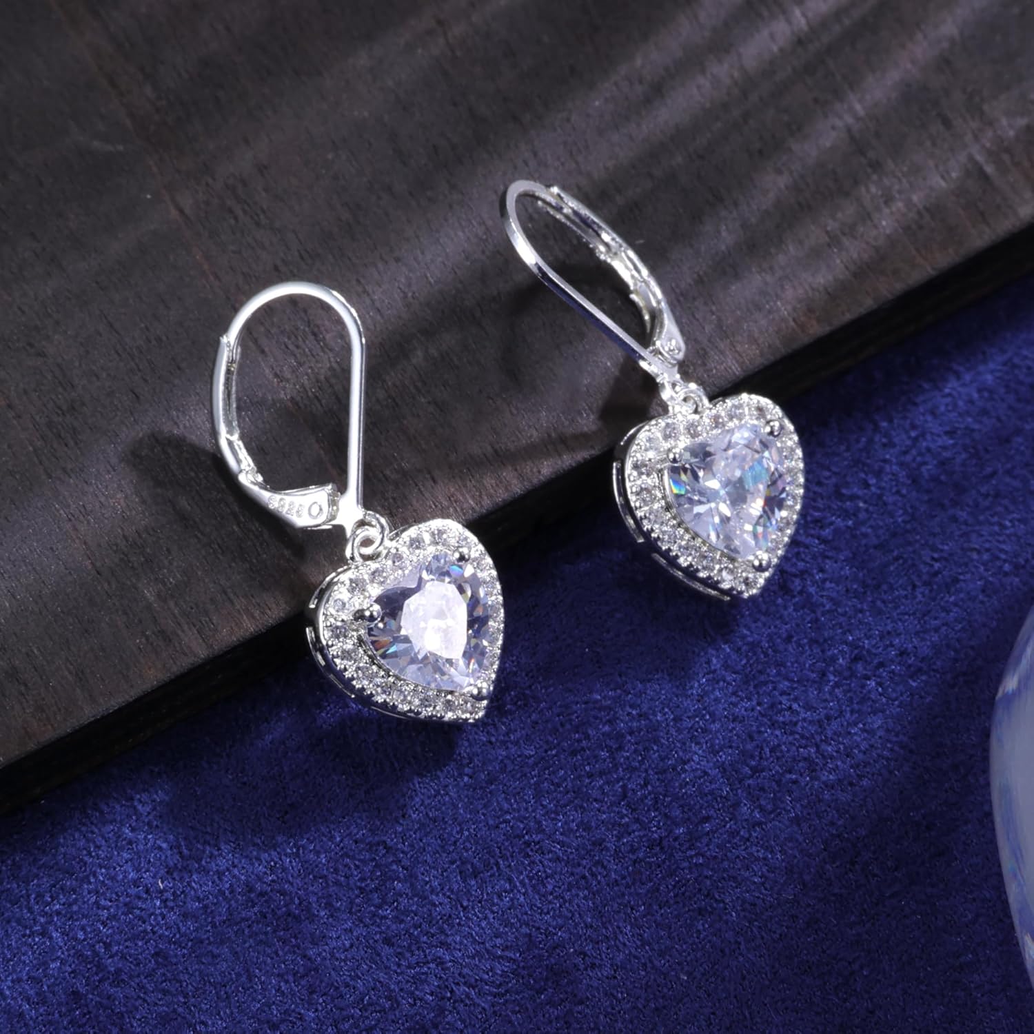 925 Sterling Silver 14K Gold Plated Heart Dangle Earrings, ALEXCRAFT Dangling Drop Earring for Trendy Women Leverback Earings Cubic Zirconia Hypoallergenic