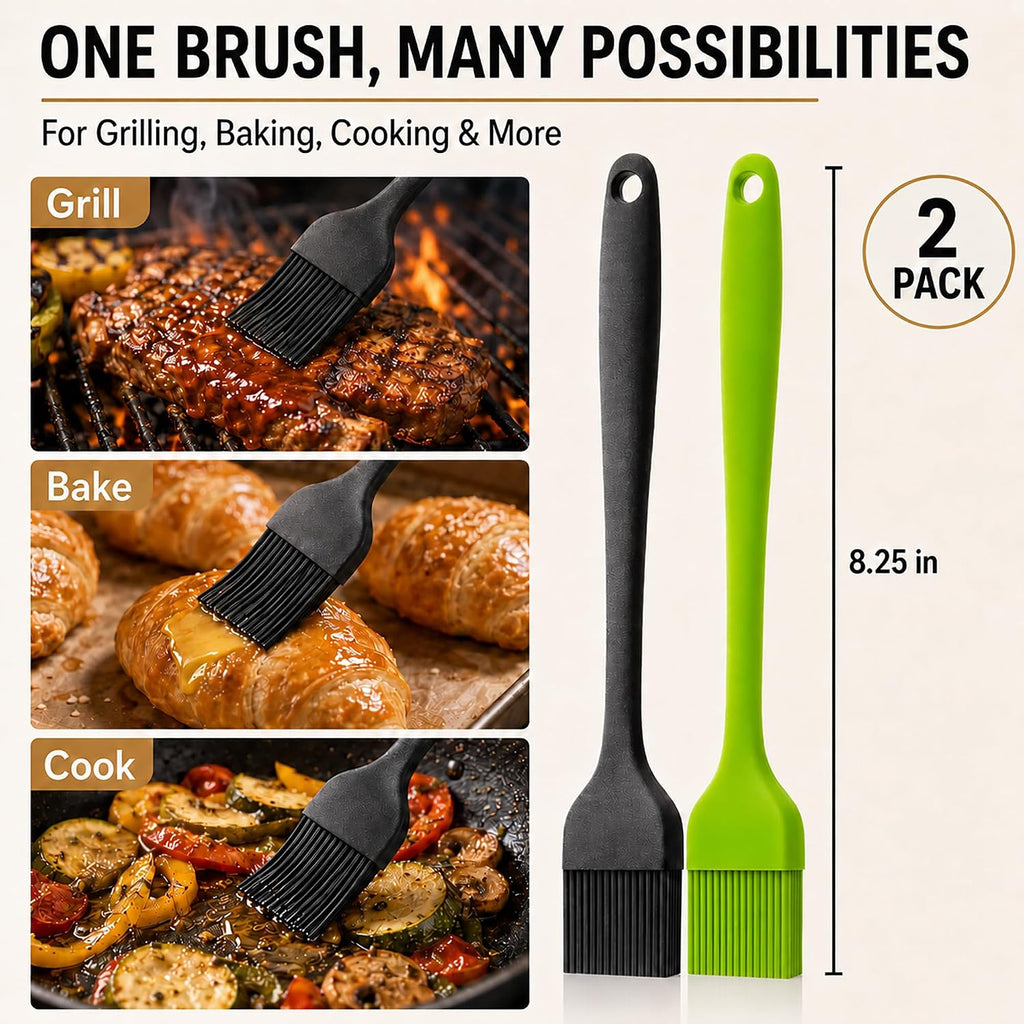Silicone Basting Pastry Brush For Baking Cooking Bbq Grill Spread Oil Butter Sauce 2 Pack