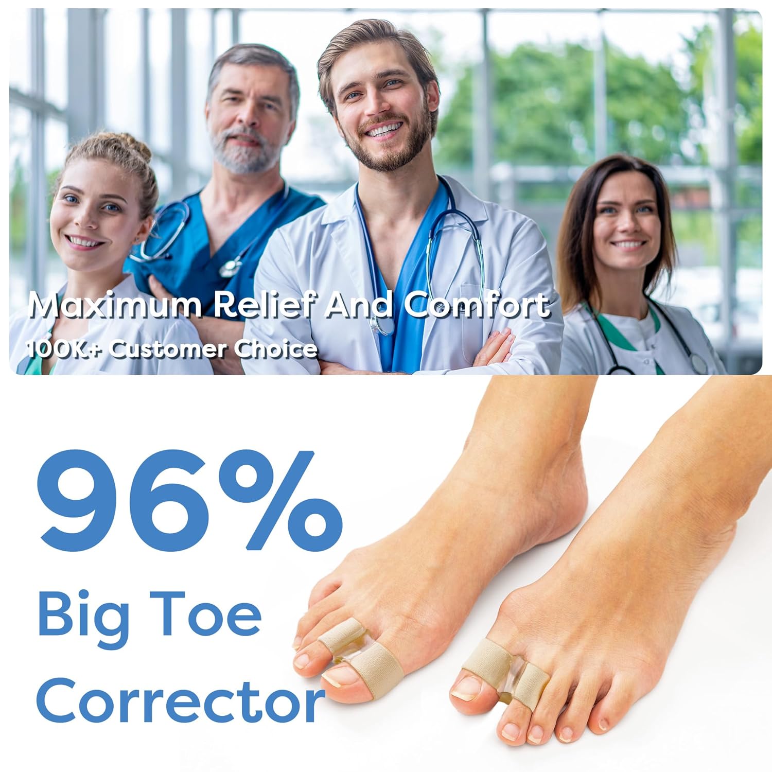 Big Toe Spacer/Corrector,Overlapping Toes, Bunion Pain Relief, Toe Alignment, Soft Silicone/Gel, 2 Loop,Day Night Wear,3 Sizes,Comfortable, Washable. (Beige, MIDDLE: WOMEN 9.5-11 /MEN 6.5-9)