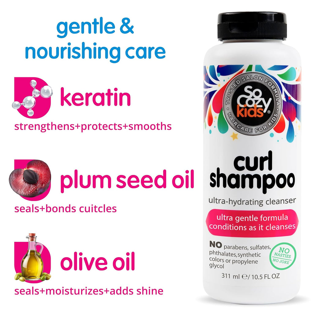 Socozy Curl Shampoo | For Kids Hair | Ultra-Hydrating Cleanser | No Parabens, Sulfates, Synthetic Colors Or Dyes, Sweet-Crème, 10.5 Fl Oz