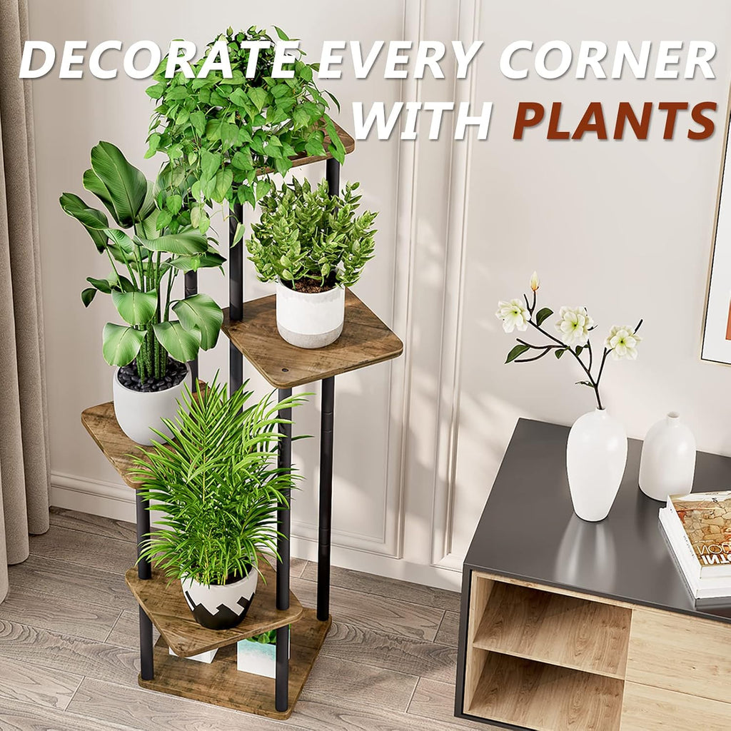 Plant Stand 5 Tier Indoor Metal Flower Shelf For Multiple Plants Corner Tall Flower Holders For Patio Garden Living Room Balcony Bedroom, Black (5 Tier-Black)