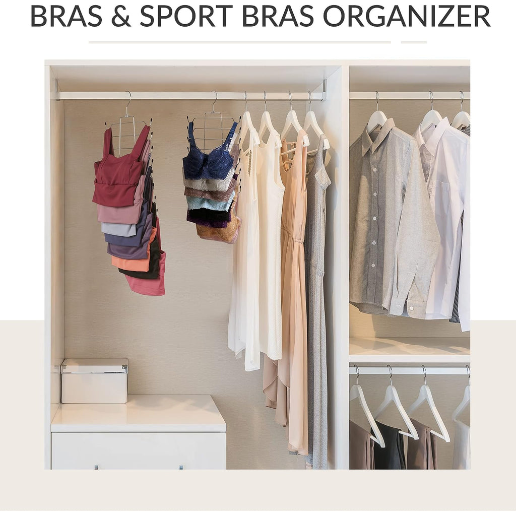 2 Pack Tank Top Hanger Space Saving, Bra Hangers For Closet Organizer, Hanging Bra Organizer Tank Tops Holder With 16 Hooks, Metal Closet Organizers And Storage Small Space Solutions, Silver