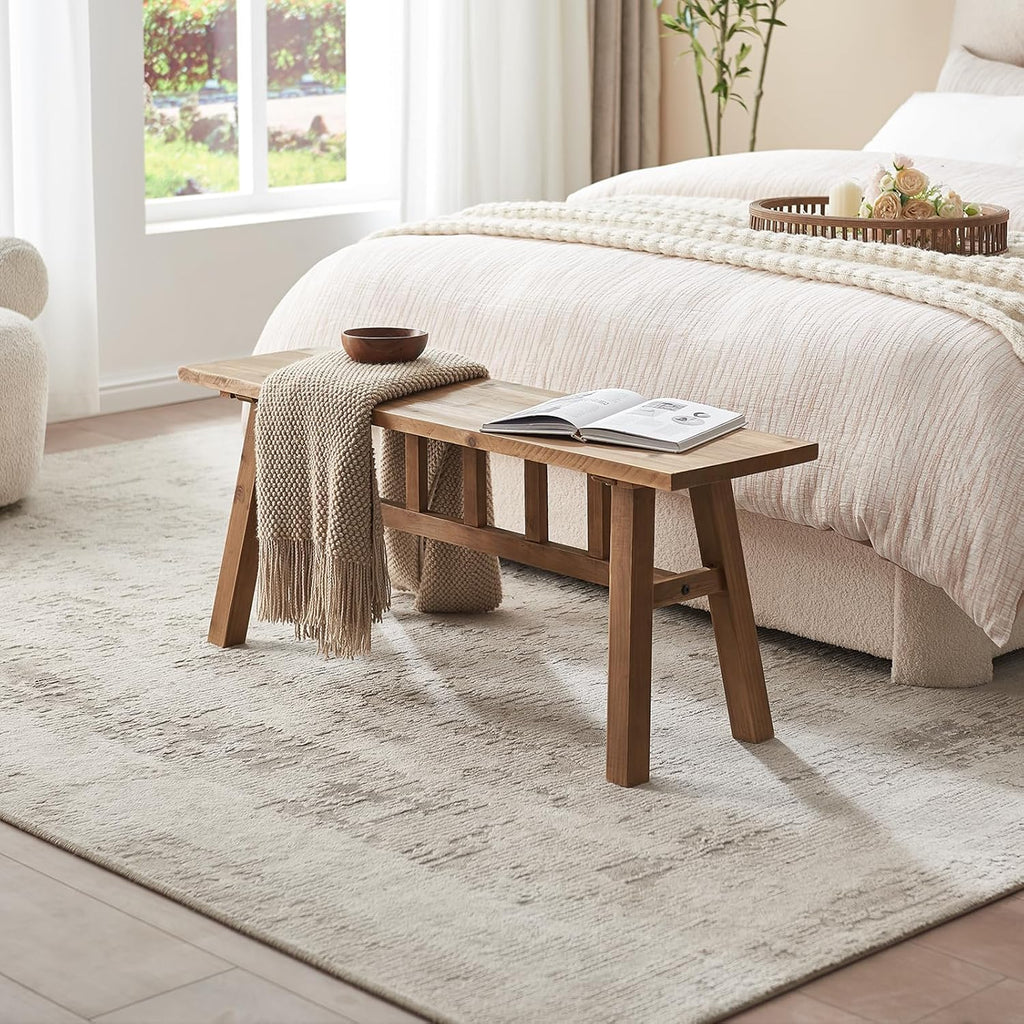 Wnutrees 43" Solid Wood Bench, Farmhouse Rustic Entryway Bench Seat | Narrow Bed Seat For Hallway, Kitchen, Dining Area, Bedroom, Natural Handcrafted Finish