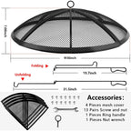 Fire Pit Spark Screen, Fire Pit Screen 36 Inch Round With Handle & Poker, Collapsible Heavy Duty Mesh Fire Pit Cover Fire Pit Lid For Outdoor/Patio/Backyard/Rv Camping/Beach