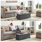 Dumos 43 Inch Folding Storage Ottoman Bench, Large Hidden Storage Chest With Thicker Foam Padded Seat, End Of Bed Foot Rest Stool For Bedroom Living Room Entryway, Load 660 Lbs, Grey