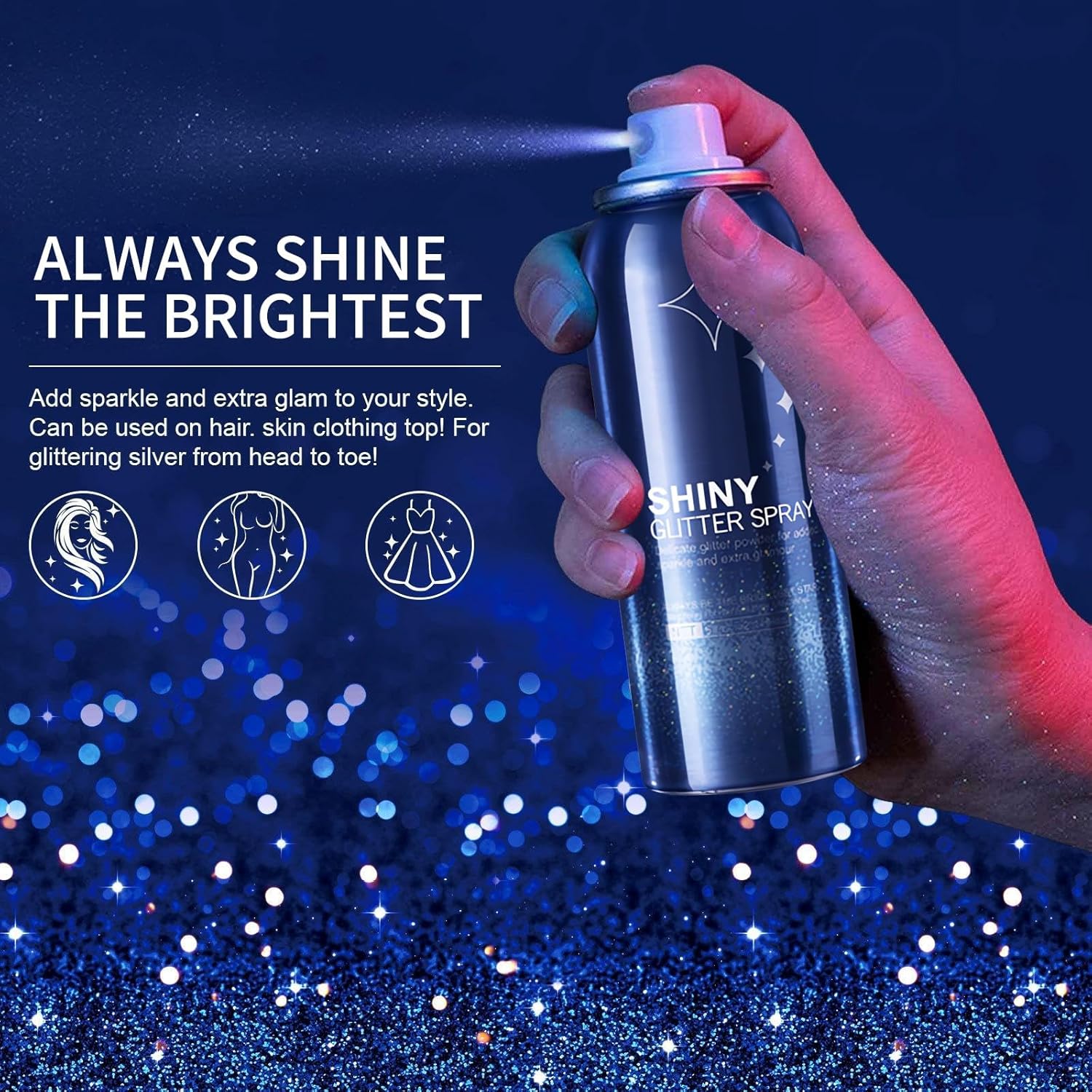 HANYWIL Holographic Body Glitter Spray-Waterproof Long-Lasting Shimmer for Hair,Skin & Clothes,Quick-Dry Sparkle for Concerts,Festivals,Weddings,Stage Makeup,Easy Wash Off,2.11 Fl Oz