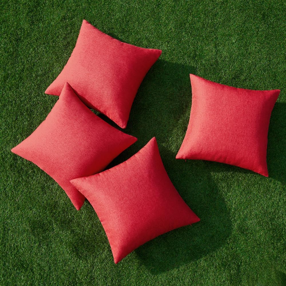 MIULEE Pack of 4 Decorative Outdoor Throw Pillow Covers Linen Waterproof Pillow Covers Summer Farmhouse Cushion Cases for Patio Garden Tent Balcony Couch Sofa 18x18 Inch Red