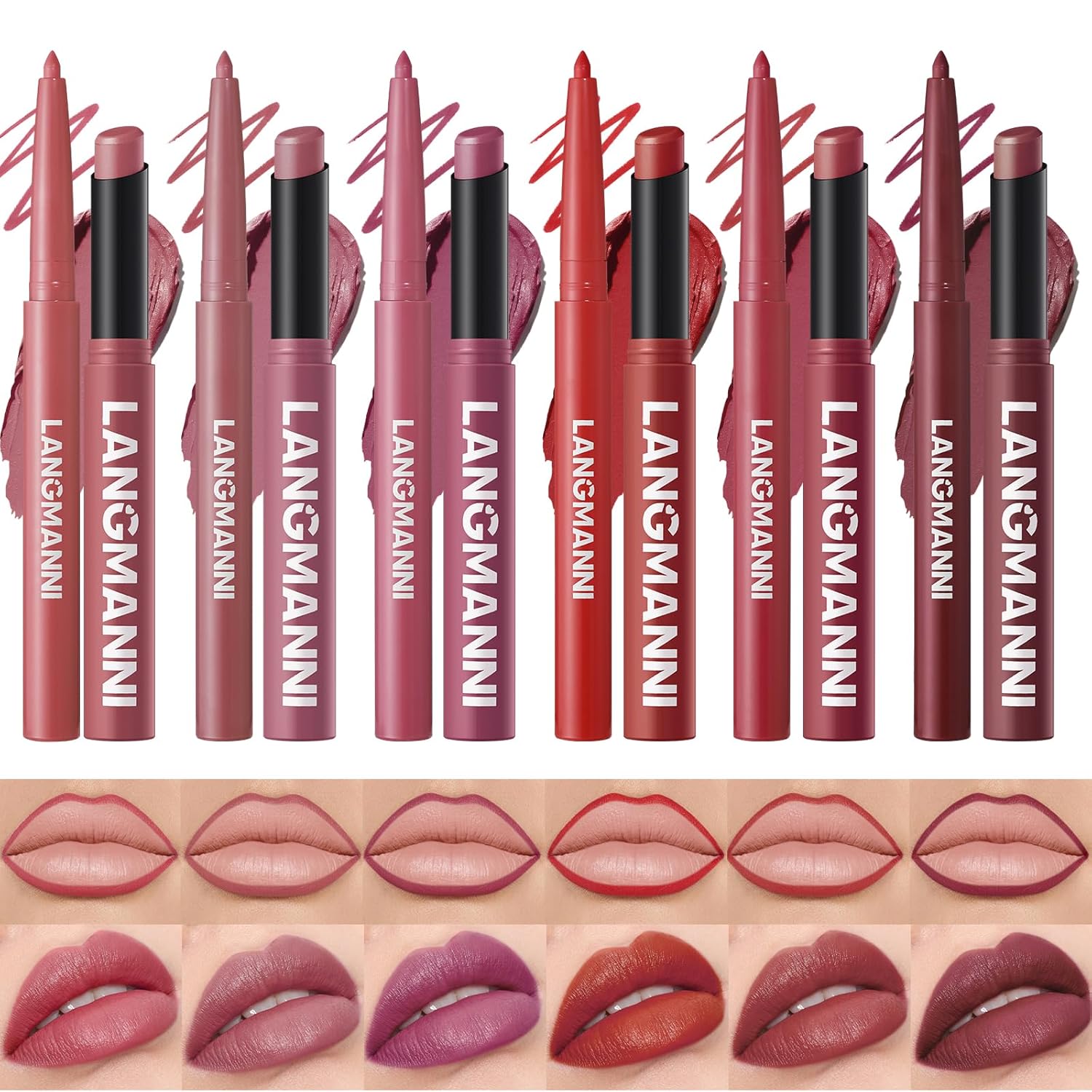 12Pcs Lip Set: 6 Colors Lip Liner+6 Colors Lipstick,Matte/Creamy,Smooth Creamy Texture,Long-Lasting,Bold/Nude Shades for Daily/Party, Vegan,Gift for Makeup Lovers.(Rich - Color Set B)