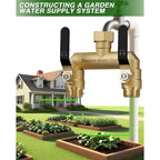 Hose Splitter 2 Way Heavy Duty, Full Flow Garden Hose Splitter With 2 Long Metal Handles, Brass Rust And Freeze Resistant Water Hose Bib Splitter, T Adapter Connector With 3/4 - Inch Ght Thread（Black）