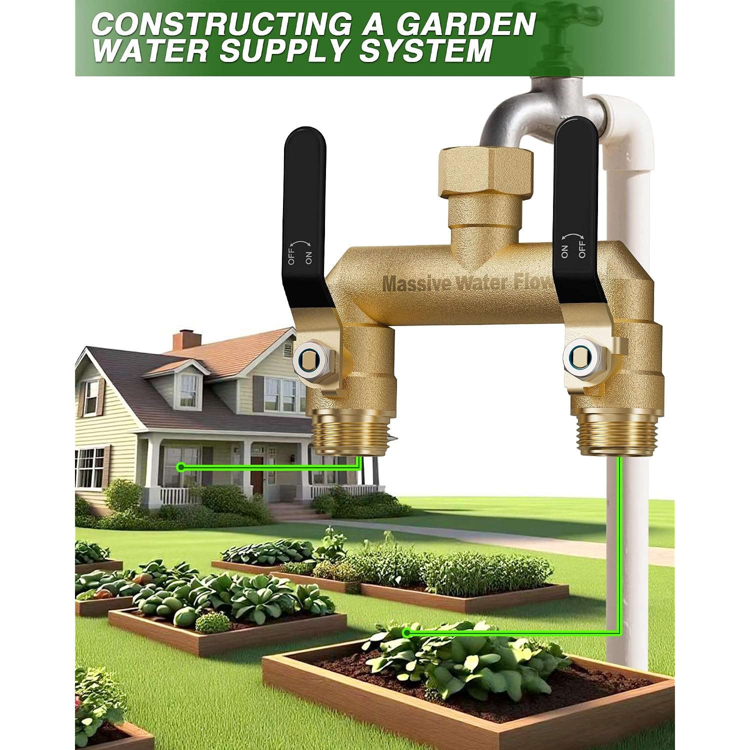 Hose Splitter 2 Way Heavy Duty, Full Flow Garden Hose Splitter With 2 Long Metal Handles, Brass Rust And Freeze Resistant Water Hose Bib Splitter, T Adapter Connector With 3/4 - Inch Ght Thread（Black）