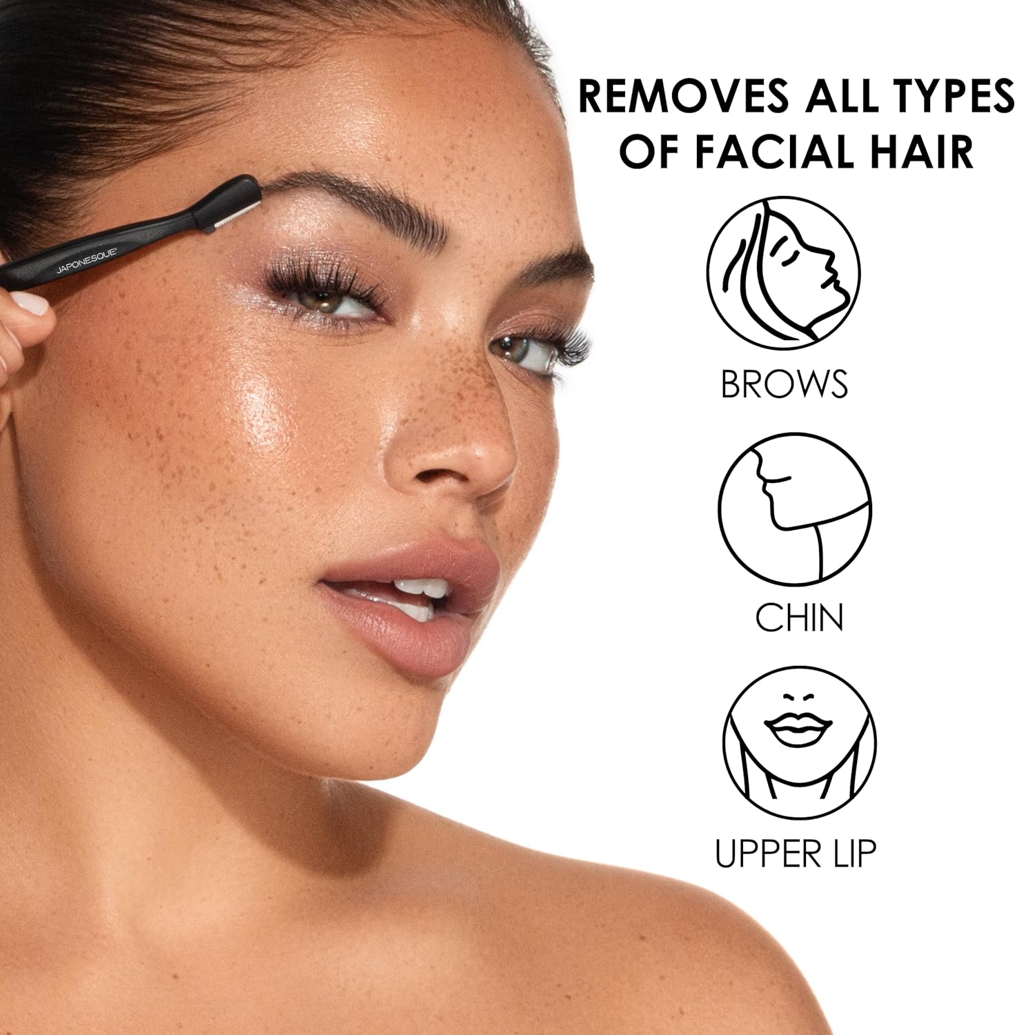Japonesque Eyebrow Razor with Ultra-Sharp Stainless Steel Blades, for Removal of Facial Hair on Women. Also acts as a Dermaplane Razor to Remove Peach Fuzz & Exfoliate the face -Travel Cap Included