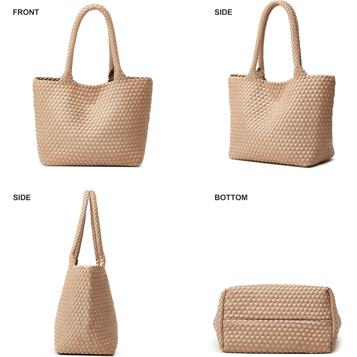 BOYATU Woven Tote Bag for Women: Vegan Leather Purse with 1 Zipper Clutch - Handwoven Tote for Travel Vacation Beach Weekend