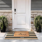 Striped Outdoor Front Door Mat 24"X51", Cotton Hand Woven Washable Black And Khaki Rug Runner, Reversible Foldable Indoor Layered Front Door Rugs For Entryway/Farmhouse/Home Entrance