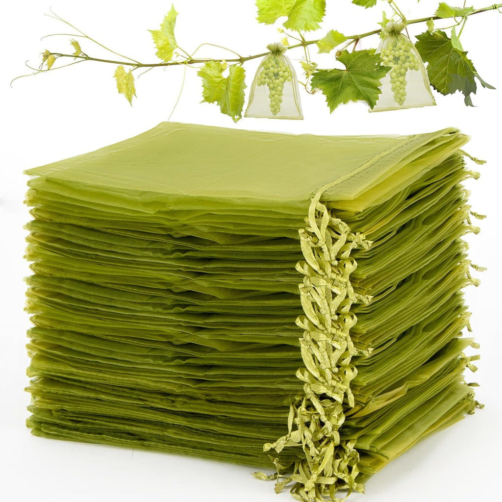 Sukh 50Pcs Fruit Protection Bags - 6"X8" Fruit Cover For Fruit Tree Garden Netting Bag To Protection Mesh Drawstring Organza Bags Green Bags For Fruits, Vegetables Reusable Gift Bag For Jewelry, Candy