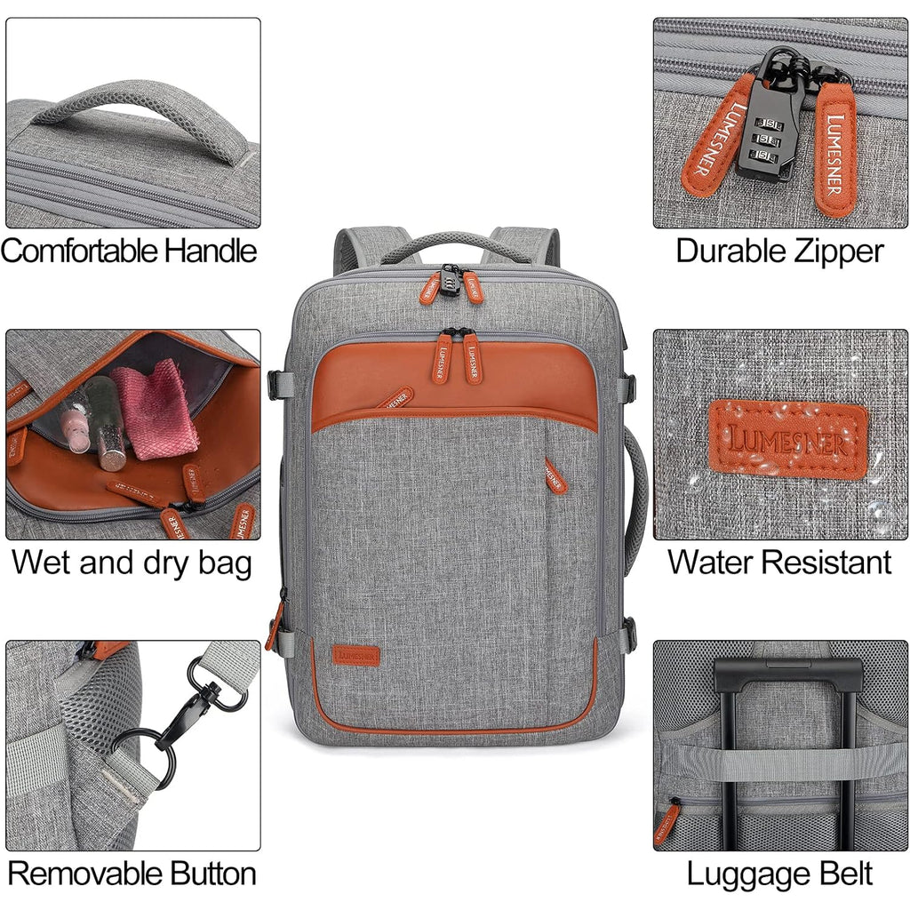Lumesner 40L Expandable Carry On Travel Backpack With 4 Packing Cubes | Flight Approved, Fits 17 Inch Laptop, Water-Resistant, Suitcase Backpack, Business Weekender Luggage, Gift For Men & Women
