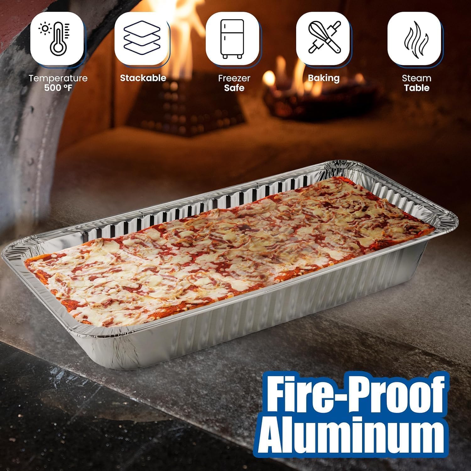 Aluminum Pans With Lids, Large Full Size 21x13x3 Disposable Foil Pans, Heavy Duty Roasting, Baking, Broiling, Catering & Chafing Pans (15, Full-Size w/Lids)