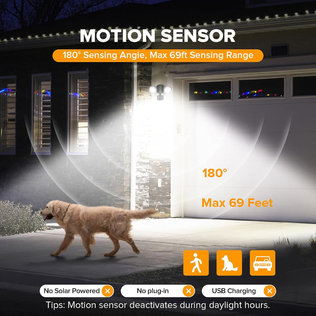 Lutec 32W 3500 Lumen Led Security Lights Motion Sensor Light Outdoor, 5000K Daylight, Ip65 Waterproof, Dusk To Dawn, Hardwired Motion Detector Flood Light For Garage, Yard, Porch-Black