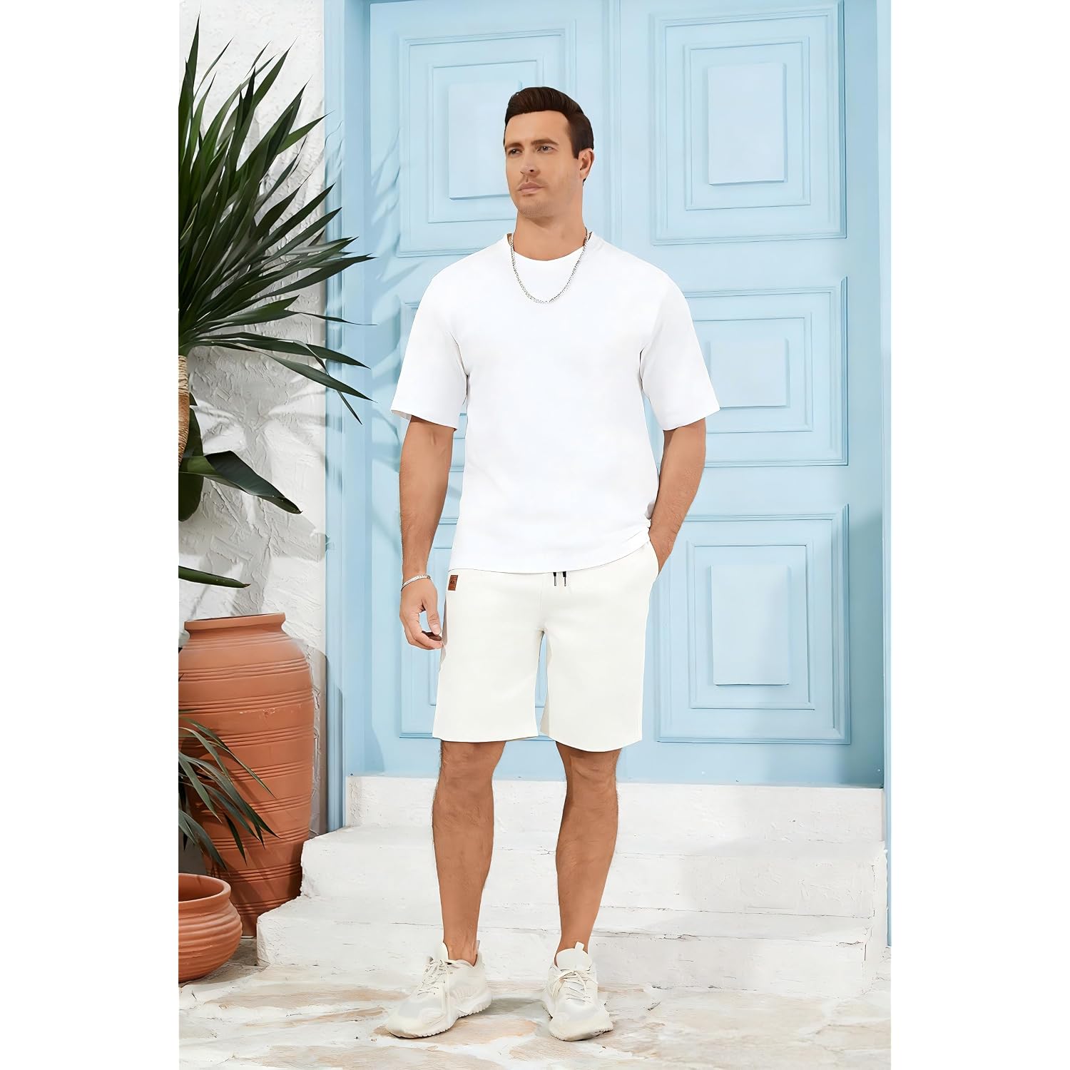 Stickon Men'S Shorts Casual Elastic Waist Drawstring Summer Beach Short With 5 Pockets
