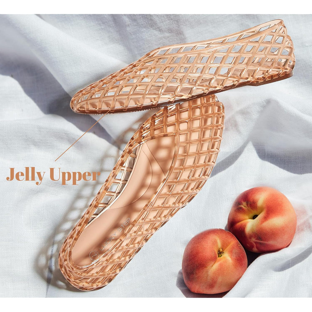 Lucky Step Women'S Jelly Ballet Flats Mesh Casual Comfortable Jellies Shoes Clear Hollow Breathable Sandals