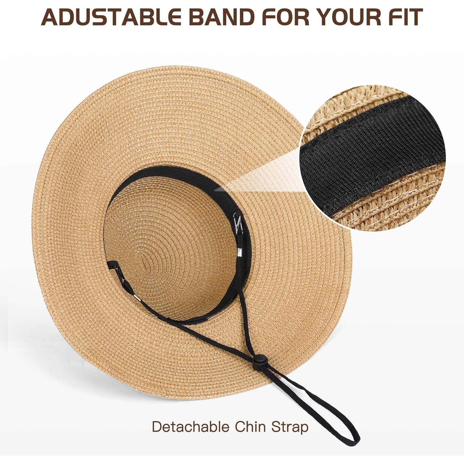 Beach Hat for Women, Wide Brim Sun Straw Hats for Women, Sun Hat Womens UPF 50+ UV Protection, Floppy Foldable Summer Hats