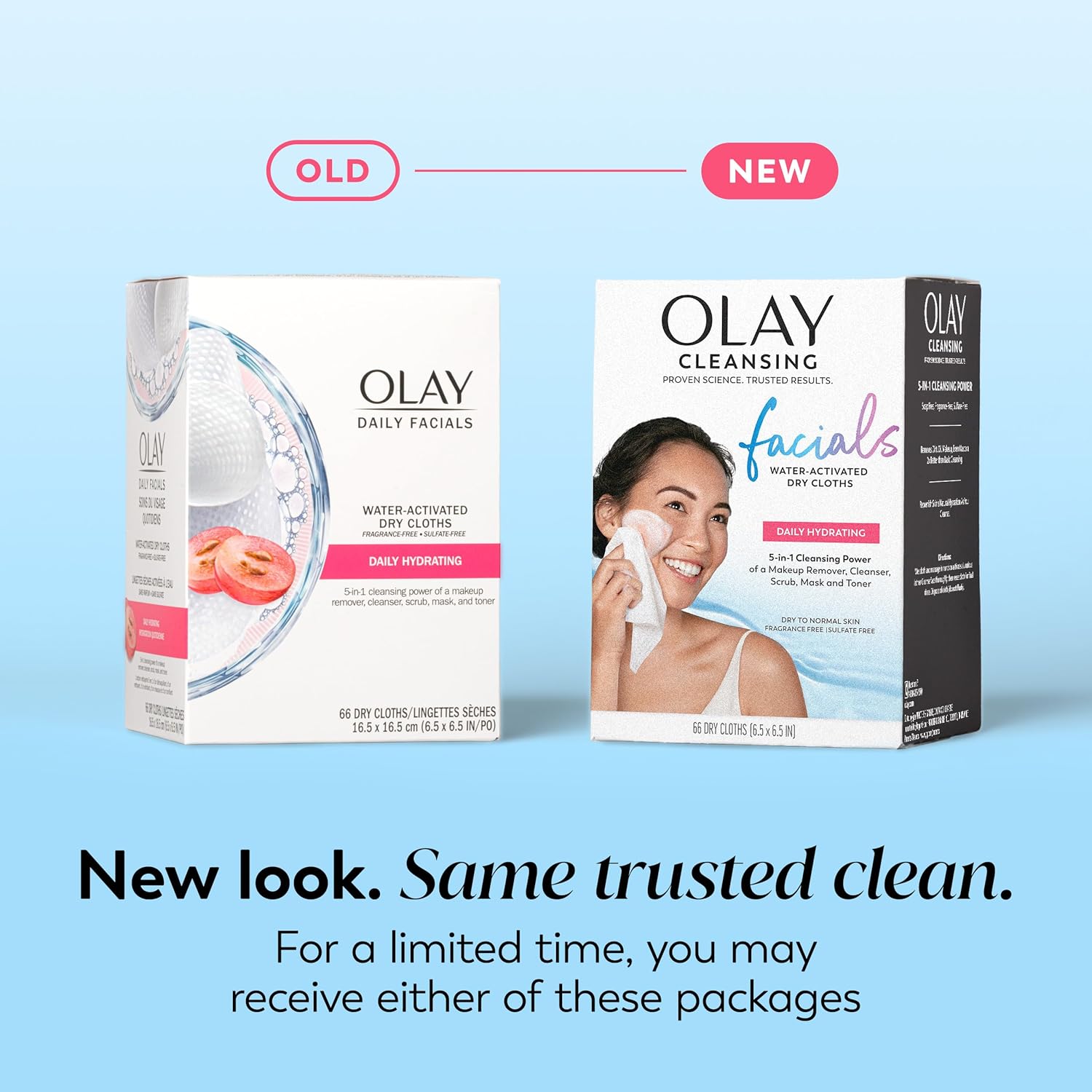 Olay Makeup Remover Wipes, Daily Facials Hydrating Face Cleanser for Normal to Dry Skin, Alcohol & Fragrance Free, Soft Face Wash Towels, Travel Essentials for Women, Convenient Dry Cloths, 66 ct