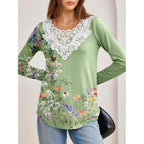 Anrabess Women'S Lace Front Long Sleeve Tunic Tops | Scalloped V Neck Floral Print Shirts, Soft Regular Fit Blouses, Business Office Travel Outfits, Dressy Casual, Fall & Winter
