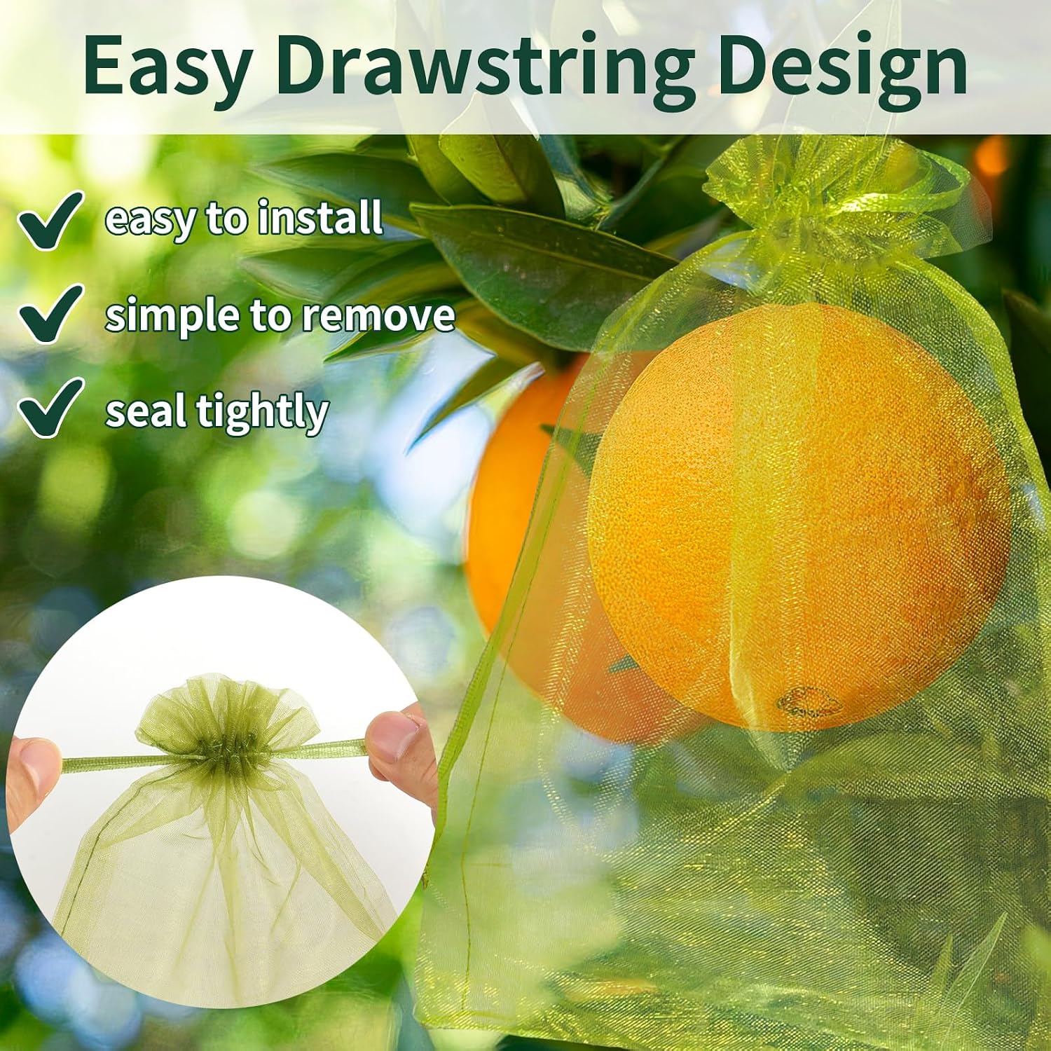 Niubier 50 Pcs Fruit Protection Bags, 6×9 In Green Fruit Nets For Fruit Tree, Drawstring Mesh Cover Bags To Protect Vegetables Tomato Strawberry Garden