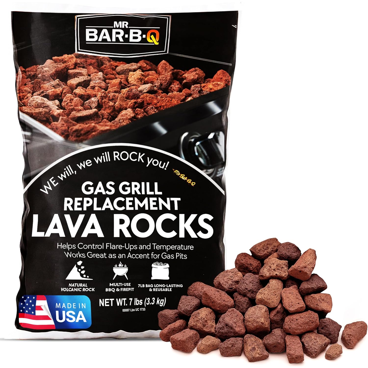 7Lb Natural Volcanic Lava Rocks For Gas Fire Pit & Grill – Stones For Indoor/Outdoor Propane Fireplaces – Even Heat Distribution, Reduces Flare Ups Lava Rock By Fryoilsaver Co. (Pack Of 1)
