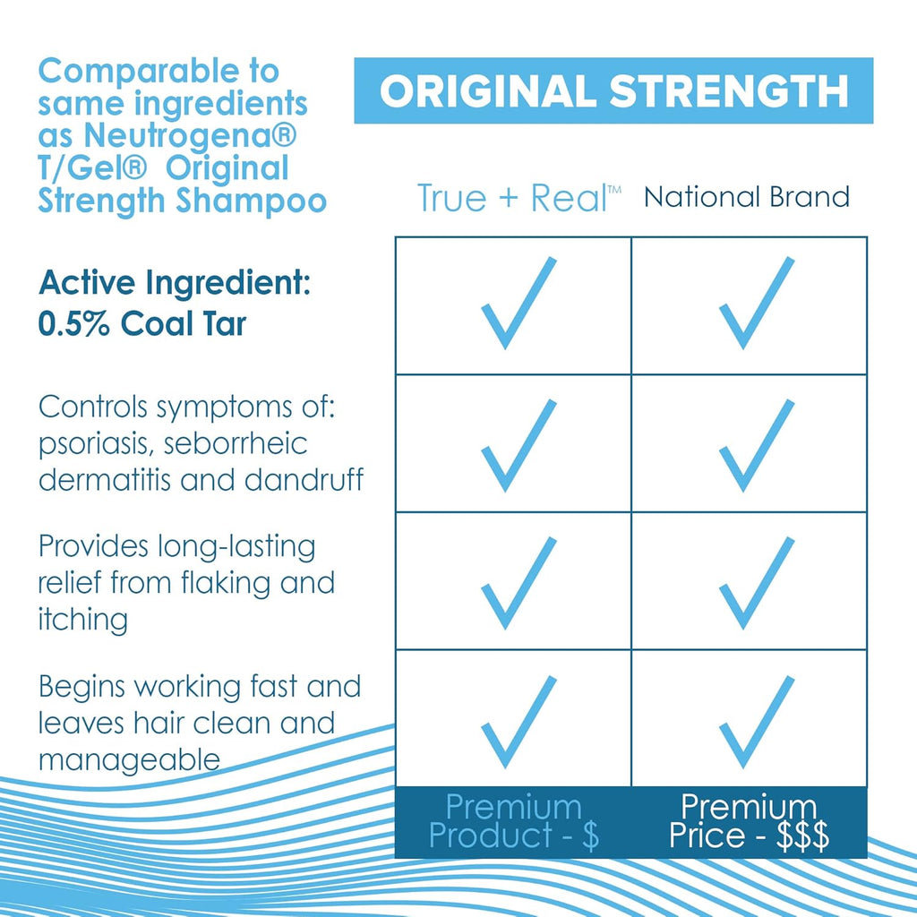 True+Real Coal Tar Therapeutic Plus Tar Gel Anti-Dandruff Shampoo 0.5% Coal Tar, 16 Fl Oz, Original Strength