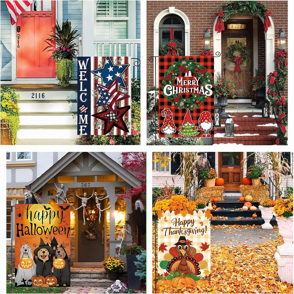 Seasonal Garden Flags Set Of 12 Double Sided 12X18 Inch, Small Yard Flags For Outside, Spring Summer Fall Winter & Holiday Outdoor Decor, 4Th Of July Halloween Christmas Decorations For All Seasons