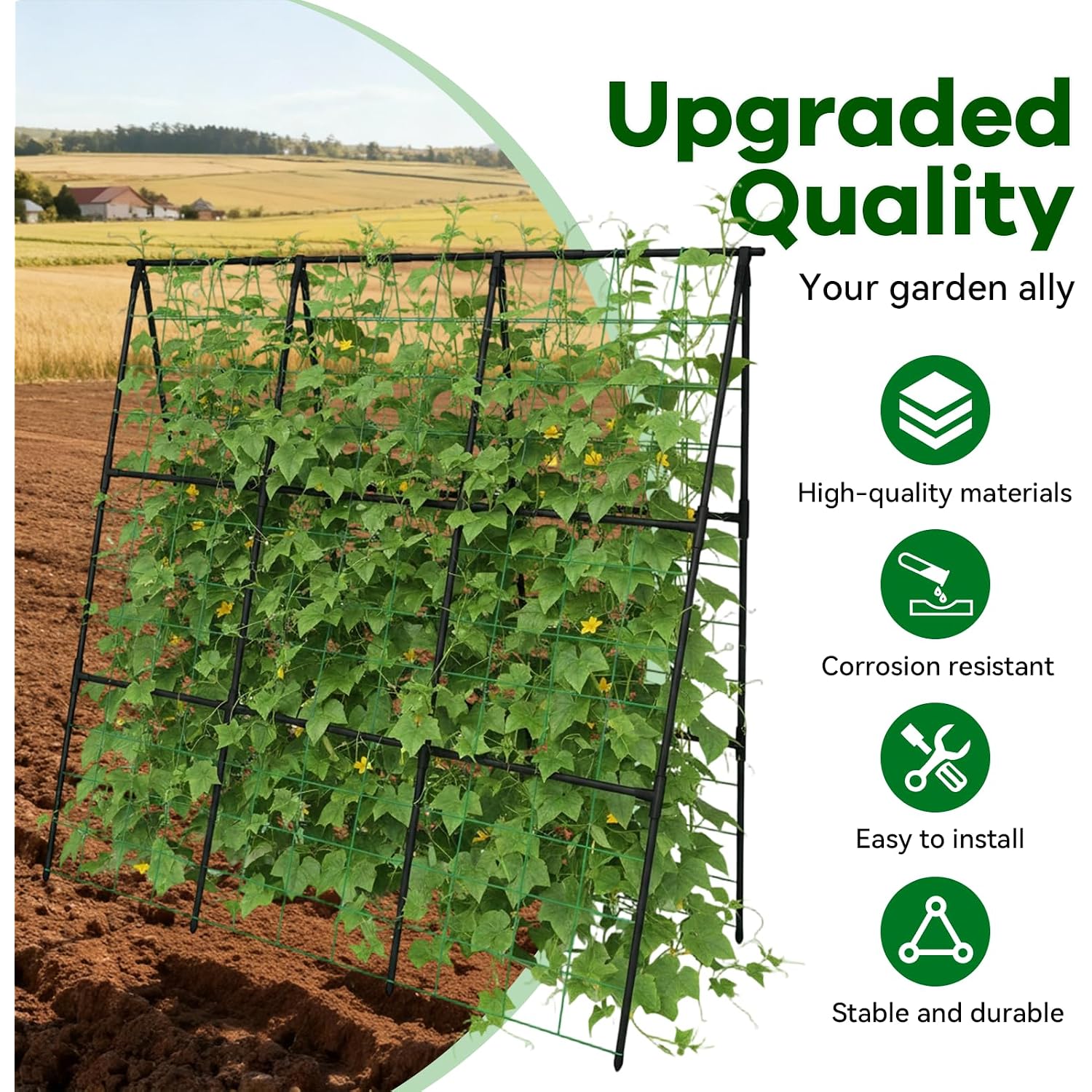 Cucumber Trellis - 49.4"*49.4" Metal Garden Trellis For Climbing Plants, Garden Trellis With Plastic-Coated Steel Pipe, A Frame Trellis For Cucumbers, Peas, Morning Glories(Black)