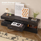 Bestier Black 60 Inch Modern Tv Stand, Led Entertainment Center With Drawer | Fits Up To 65 In Tv, High Gloss With Stone Pattern, Large Storage Drawer & Open Shelves, 7-Color Led Lights For Living Room