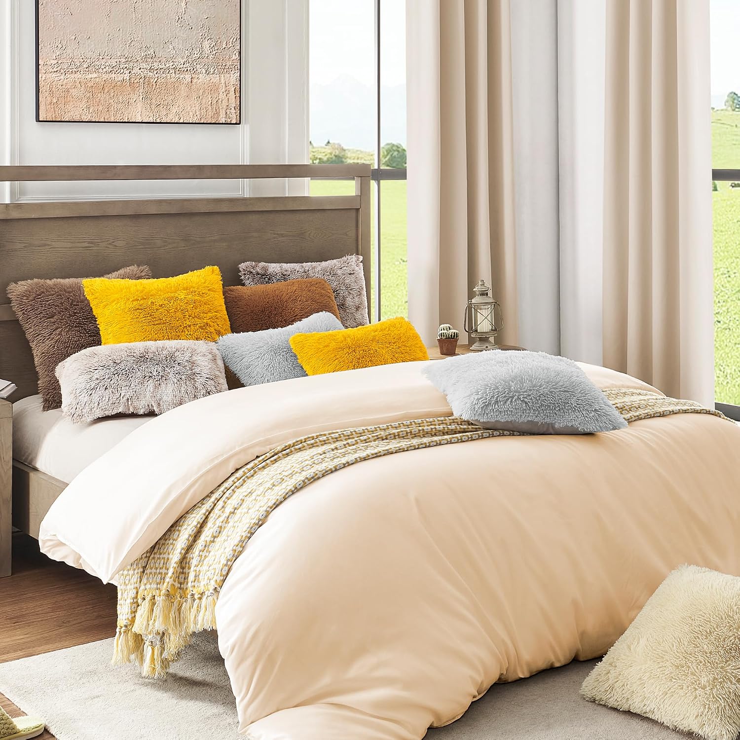 Luxury Soft Faux Fur Fleece Cushion Cover Pillowcase Decorative Throw Pillows Covers, No Pillow Insert, 18" X 18" Inch, Beige, 2 Pack