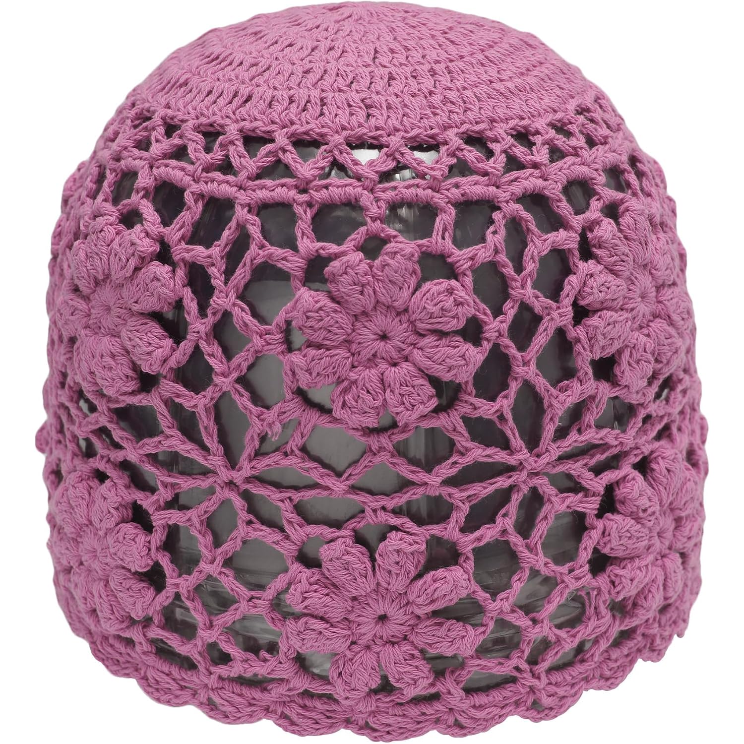 Zlyc Women Cotton Crochet Skull Cap Handmade Knit Cutout Floral Beanie Hat