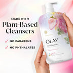 Olay Body Wash for Women, Fresh Radiance, 24/7 Skin-Loving Freshness, Visibly Radiant, Plant Based Cleansers, Vitamin B3 & Antioxidant Blend, For All Skin Types, Strawberry & Mint Scent, 29 fl oz