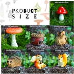 Fairy Garden Accessories, 7 Pieces Squirrel & Hedgehog Resin Figures With Acorn & Mushroom, Handmade Miniature Decor, Garden Miniatures And Home Decorations, Perfect Diy Gift