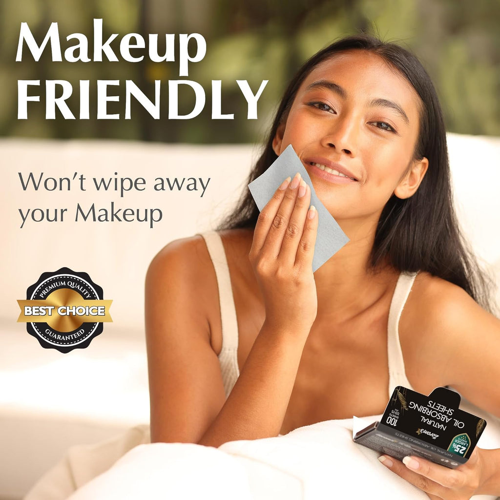 Natural Oil Blotting Sheets for Face with Bamboo Charcoal - 25% Larger - 3pk/300 Makeup Friendly Oil Absorbing Sheets for Face - Easy Dispensing Blotting Papers - Perfect for Keeping in Purse