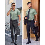 Coofandy Mens Wrinkle Free Dress Shirt Polka Dot Short Sleeve Button Down Business Casual Shirts