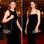 Clutch Purses For Women - Evening Bag With Chain Elegant Dressy Formal Handbag Metal Handle Purse