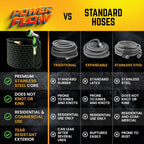 Garden Hose, Non-Expandable 25 Feet Premium Quality Stainless Steel Metal Water Hose With Durable Fabric Skin, Hose For Commercial, Residential Use, Bonus 10-Way Spray Nozzle (25 Ft, Black)