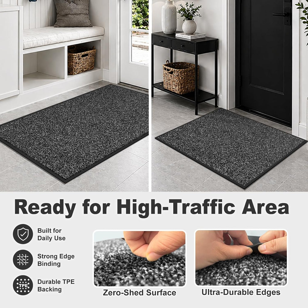 Super Absorbent Front Door Mat, 29.5" X 17", Non-Slip Washable Indoor Doormats, Low Profile Entryway Rug Outdoor, Dirt Resistant Welcome Mats For Front And Back Door Entrance, Grey