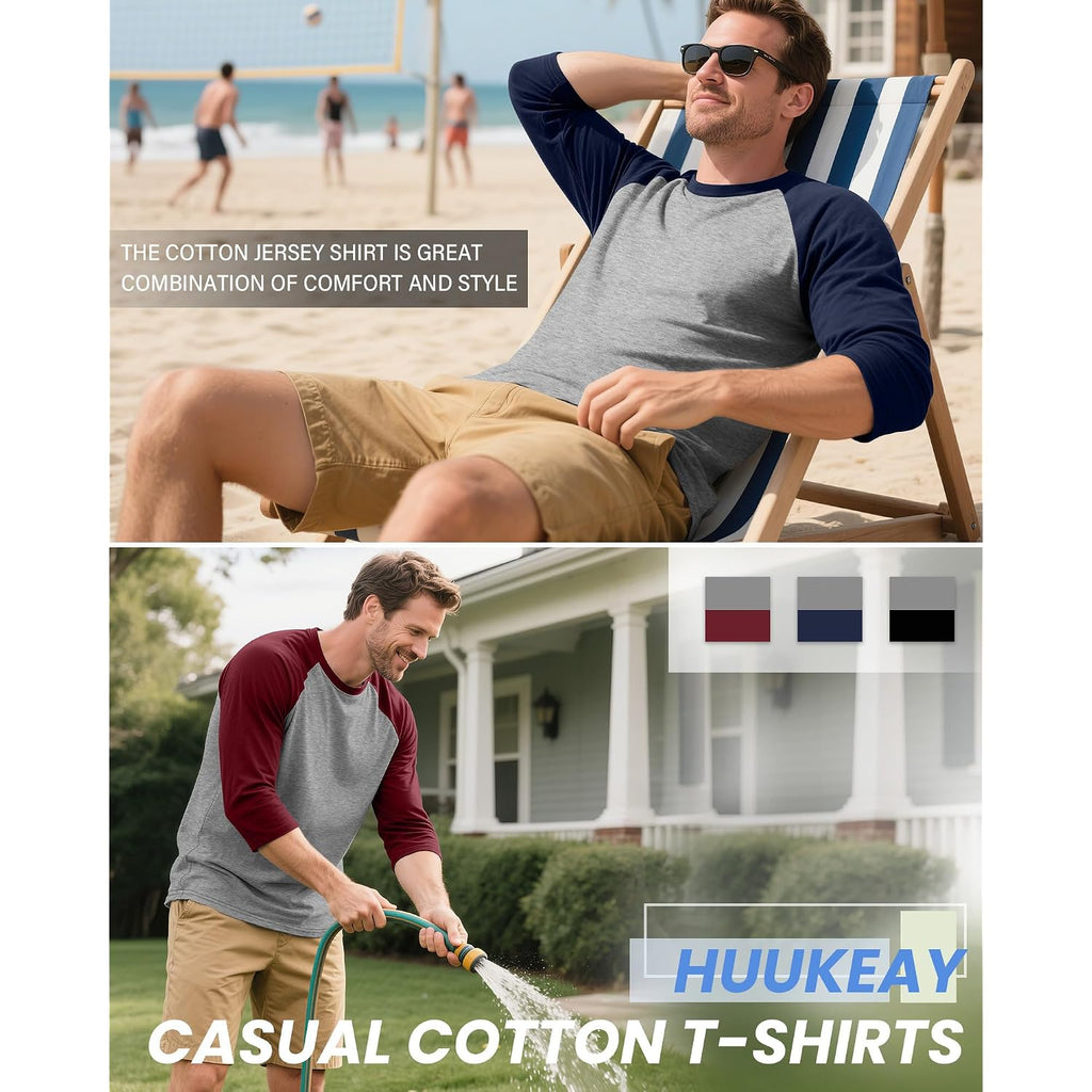 Huukeay 3 Pack Men'S 3/4 Sleeve Shirts Crew Neck Baseball T Shirts Moisture Wicking Athletic Tops