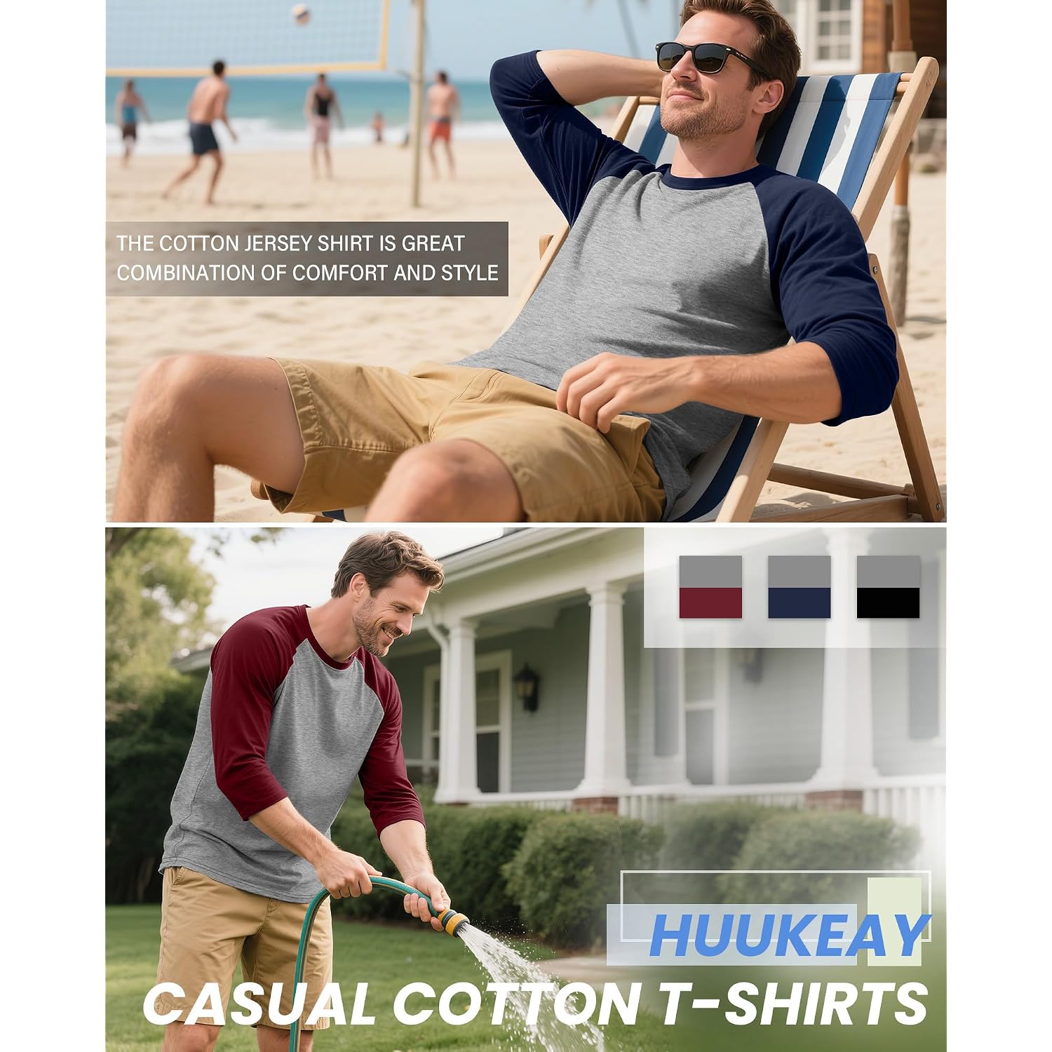 Huukeay 3 Pack Men'S 3/4 Sleeve Shirts Crew Neck Baseball T Shirts Moisture Wicking Athletic Tops