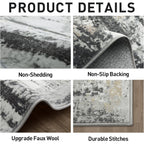 8x10 Area Rugs Washable Rug: Large Modern Abstract Living Room Rug Soft Anti-Skid Thin Carpet Indoor Floor Non-Shedding Carpets for Bedroom Dining Farmhouse Nursery Home Office Black Grey Gold