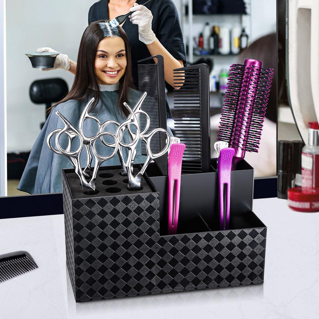 Noverlife Hairdressing Scissors Holder Shears Block, Barber Shop Scissor Organizer Stand, Hairdressing Tools Storage Box For Hairstyling Combs Clips Brushes, Salon Barber Scissor Holder Rack