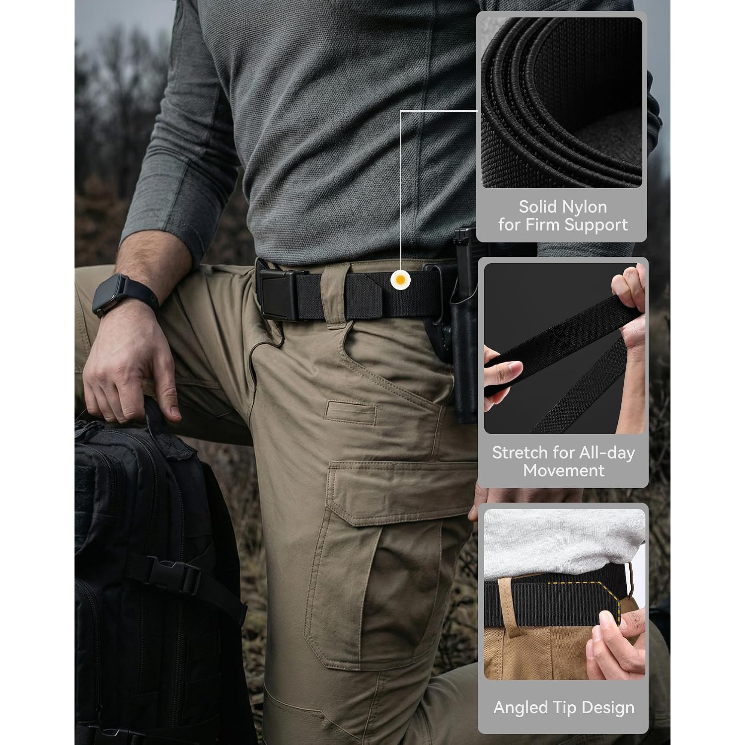 Chaoren Tactical Belt Men - 1.5" Stretch Work Belt With Zinc Alloy Buckle | Quick Release, Zinc Alloy Buckle, Heavy Duty, Stretchy Nylon, Military, Hiking, Edc, Emt, Ems