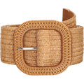 SUOSDEY Straw Woven stretchy Waist Belt for Women Dresses,Wide Boho Braided Elastic Belt with Round Buckle