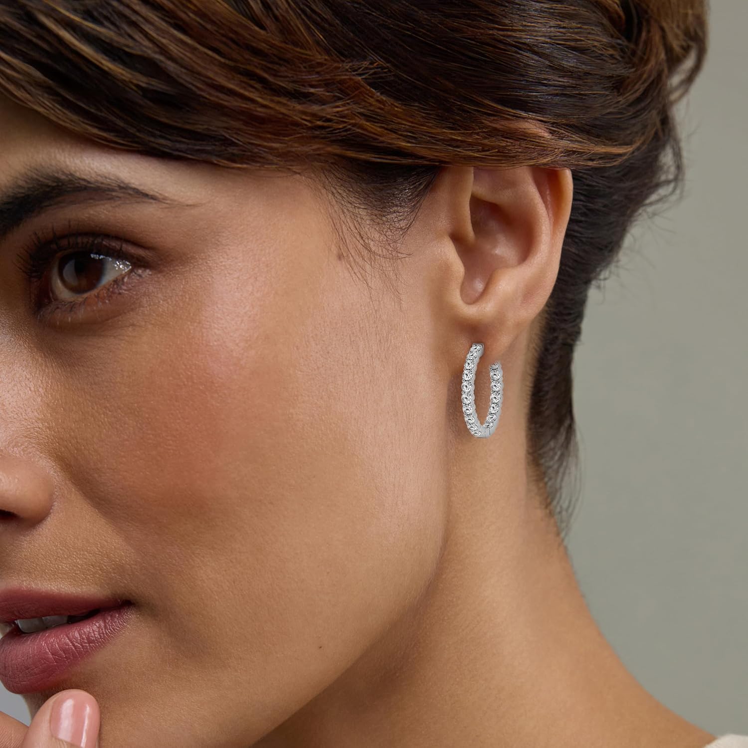 Belacqua 2-3 Carat Round Lab Grown Inside Out Diamond Hoop Earrings in Sterling Silver, Color J-K, Clarity I1-I2, Prong Set, 2.90MM Width, 26.80MM Height, Fine Jewelry for Women, Gift Box Included