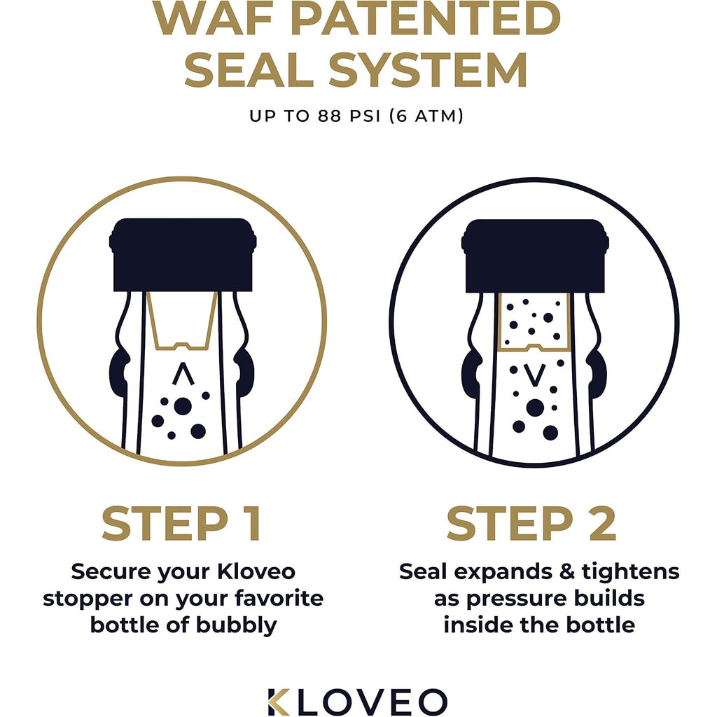 Champagne Stoppers - Patented Seal - Made In Italy - Professional Grade Waf Champagne Bottle Stopper - Prosecco, Cava, And Sparkling Wine Bottle Stopper
