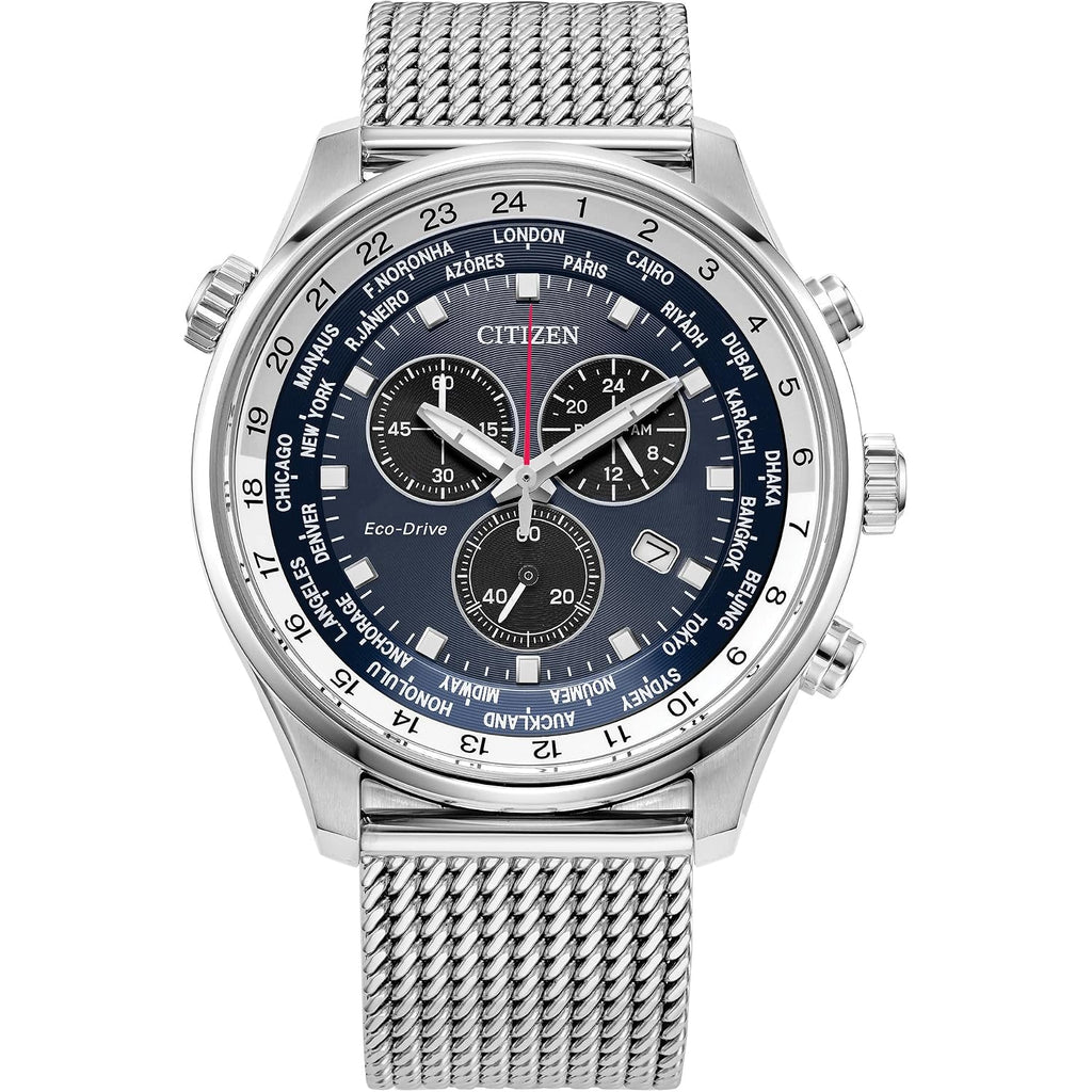 Citizen Men'S Sport Luxury Eco-Drive Chronograph Watch, 12/24 Hour Time, Date, 100 Meters Water Resistant, Stainless Steel